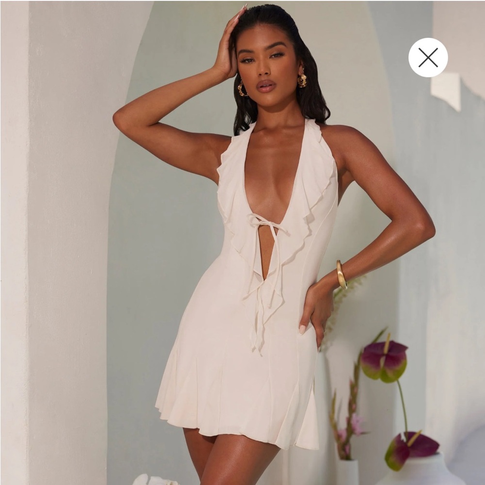Oh Polly SIENNA Halter Neck Ruffle A-Line Mini Dress in Ivory GENTLY WORN